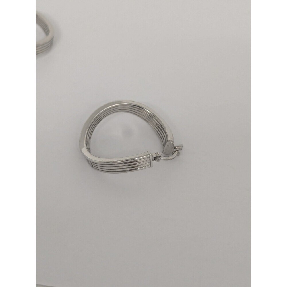 Twisted Hoop Earrings 925 Sterling Silver Grooved Solid 1" Diameter - Picture 3 of 7